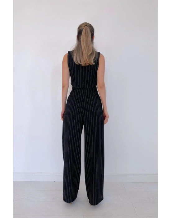 Siyah Çizgili Ceket  Yelek Ve Pantolon Takım