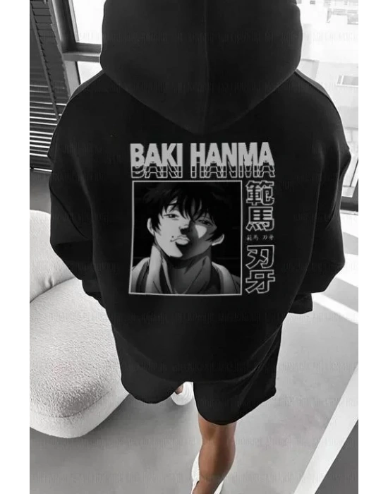 Erkek Baskılı Kapüşonlu Ve Kordon İpli weat  iyah