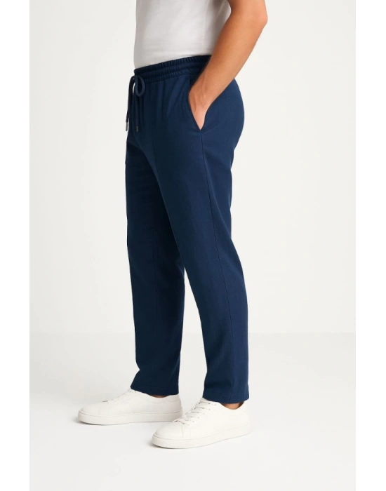 Erkek Keten Pantolon – Cepli, Beli astikli Ve Bağcıklı, Nefes Alan Rahat Kalıp, Yazlık Ve Baharlık Günlük Giyim, Şık  Konforlu Boru Paça odel  acivert