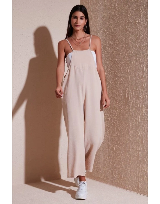 7019 Askılı Bahçivan Tulum  Krem