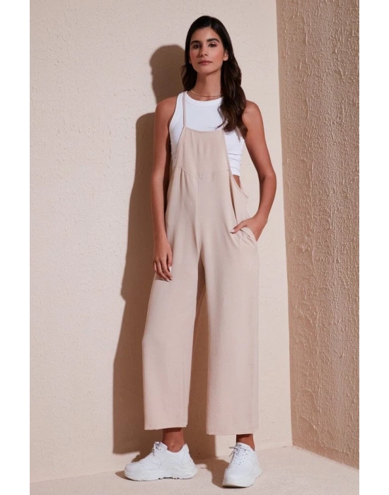 7019 Askılı Bahçivan Tulum  Krem