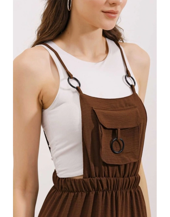 7023 Askılı Bahçıvan Tulum  Kahverengi