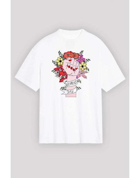 8 art Dünya Kadınlar Günü İçin Özel Baskılı Tshirt  Beyaz