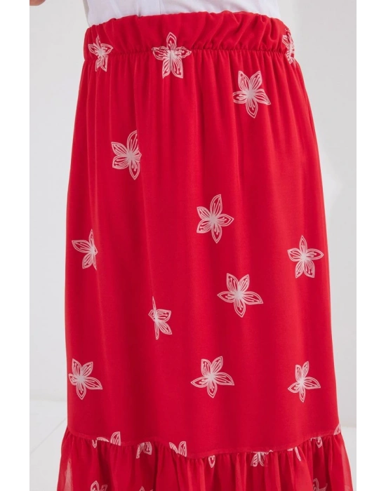 8010 Desenli Şifon Etek  A.Kırmızı