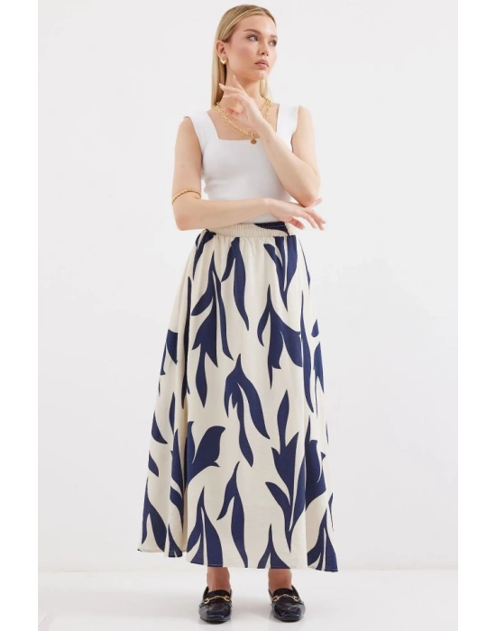 8028 Desenli Uzun Etek  Lacivert