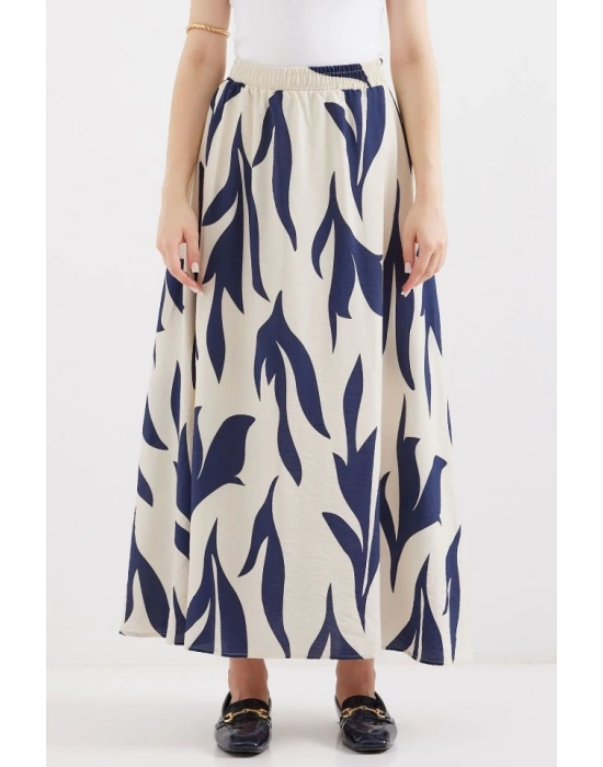 8028 Desenli Uzun Etek  Lacivert