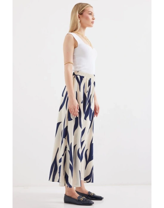 8028 Desenli Uzun Etek  Lacivert