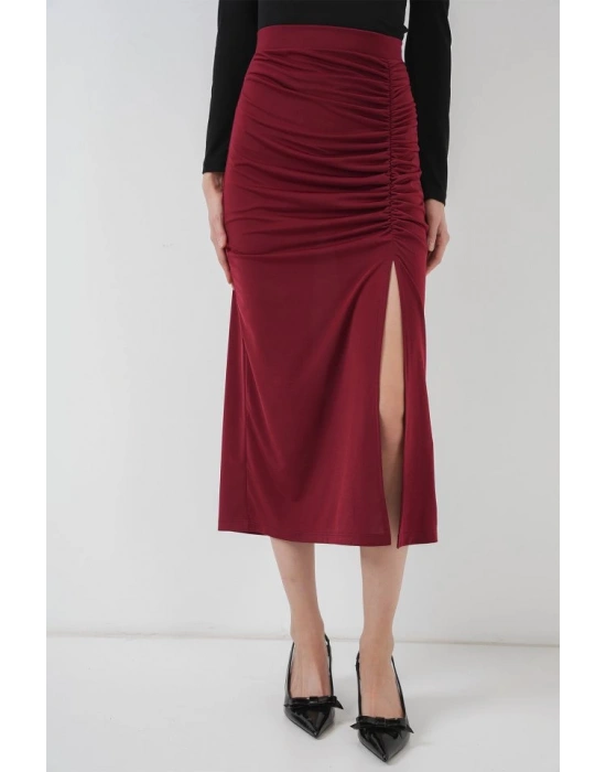 8033 Sandy Yırtmaçlı Etek  Bordo