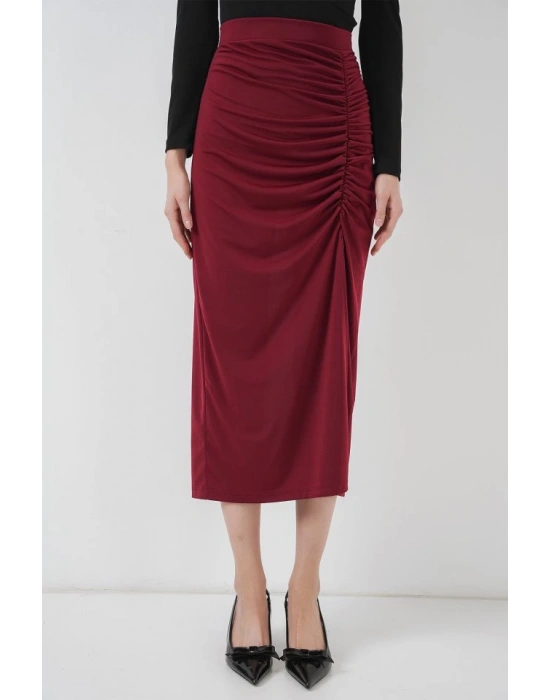 8033 Sandy Yırtmaçlı Etek  Bordo