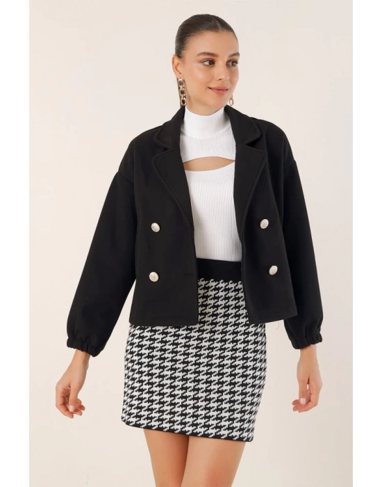 9117 Kruvaze Yaka Crop Ceket  Siyah