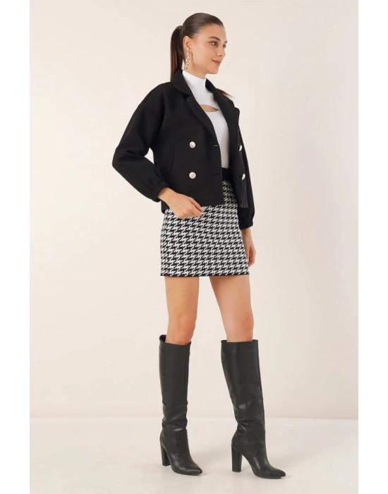 9117 Kruvaze Yaka Crop Ceket  Siyah