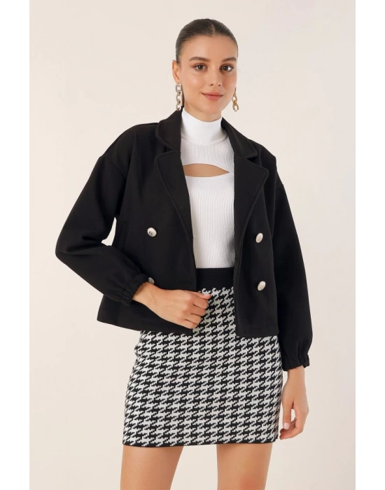 9117 Kruvaze Yaka Crop Ceket  Siyah