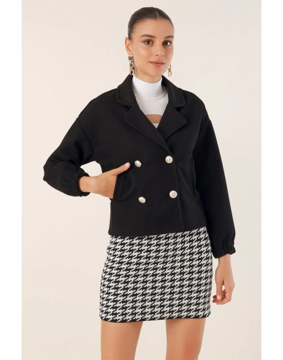 9117 Kruvaze Yaka Crop Ceket  Siyah