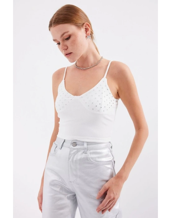 918 İp Askılı Crop Top  Beyaz