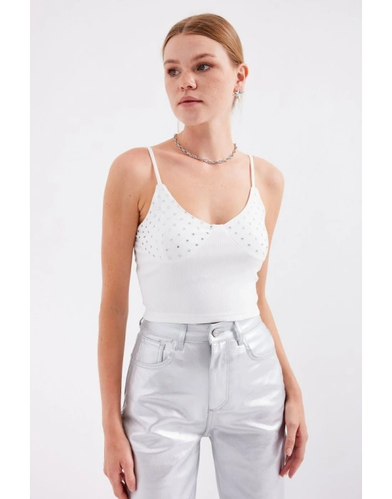 918 İp Askılı Crop Top  Beyaz