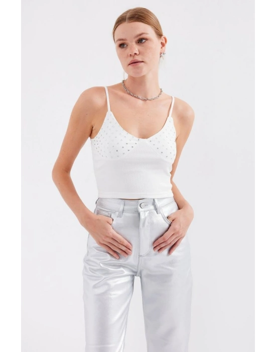 918 İp Askılı Crop Top  Beyaz