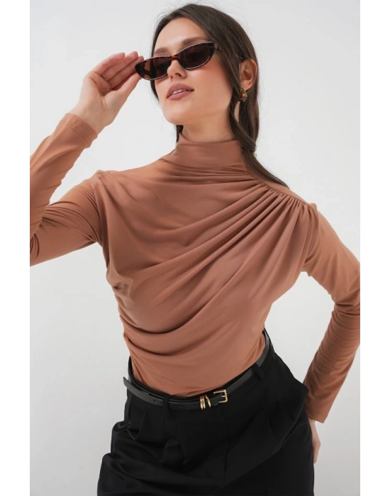 925 Büzgü Detaylı Sandy Bluz  Bisküvi