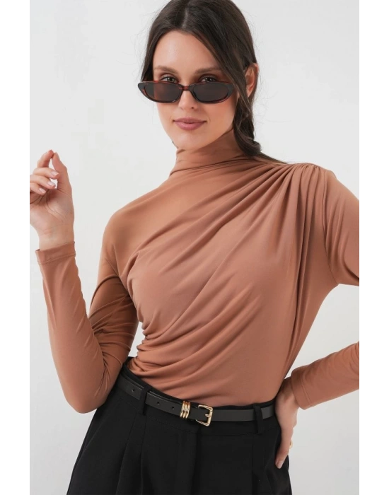 925 Büzgü Detaylı Sandy Bluz  Bisküvi
