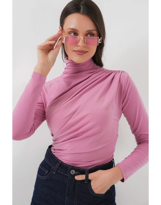 925 Büzgü Detaylı Sandy Bluz  Gül Kurusu