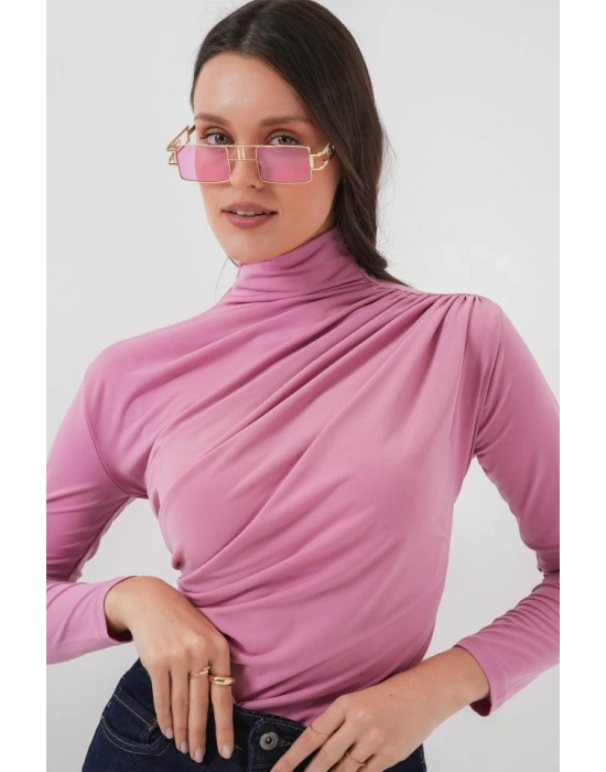 925 Büzgü Detaylı Sandy Bluz  Gül Kurusu