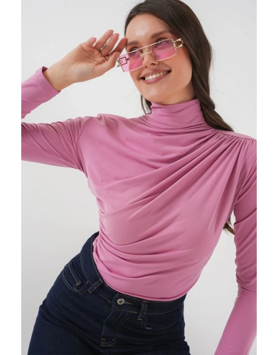 925 Büzgü Detaylı Sandy Bluz  Gül Kurusu