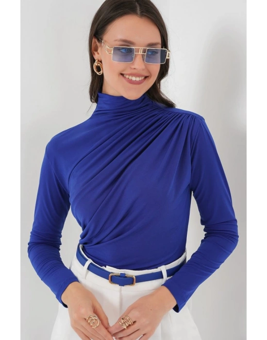 925 Büzgü Detaylı Sandy Bluz  Saks