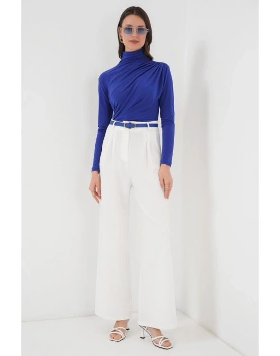 925 Büzgü Detaylı Sandy Bluz  Saks