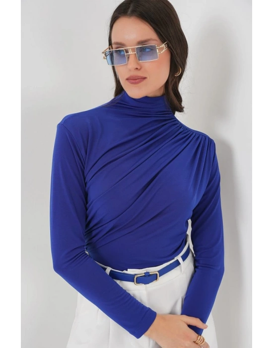 925 Büzgü Detaylı Sandy Bluz  Saks