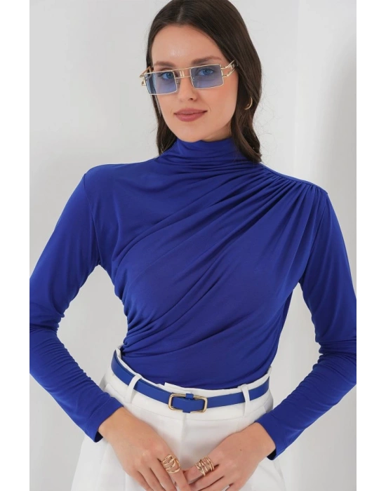 925 Büzgü Detaylı Sandy Bluz  Saks