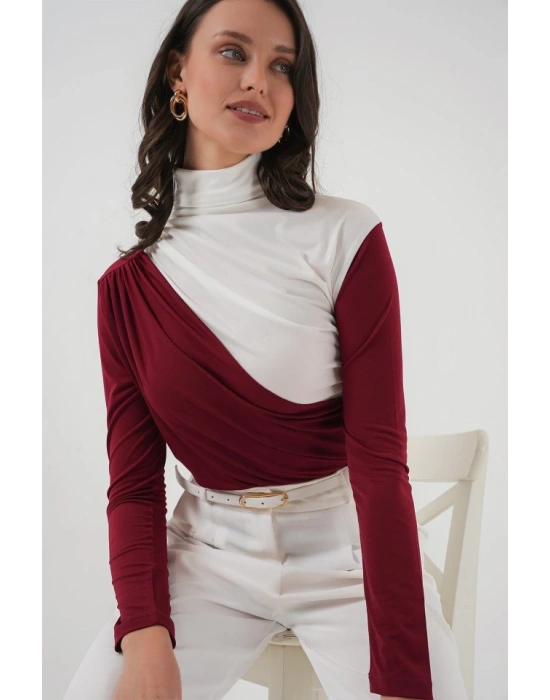 940 Büzgü Detaylı Sandy Bluz  Bordo