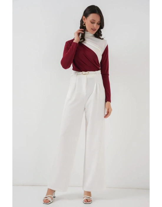 940 Büzgü Detaylı Sandy Bluz  Bordo