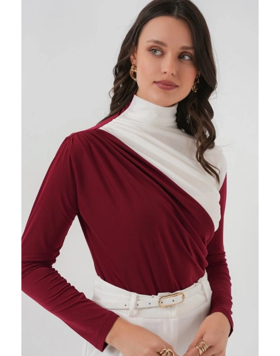 940 Büzgü Detaylı Sandy Bluz  Bordo