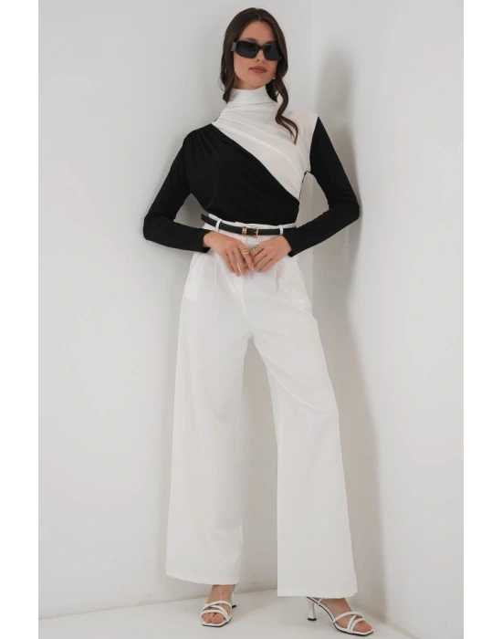 940 Büzgü Detaylı Sandy Bluz  Siyah