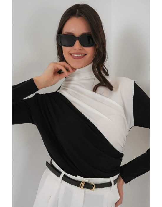 940 Büzgü Detaylı Sandy Bluz  Siyah