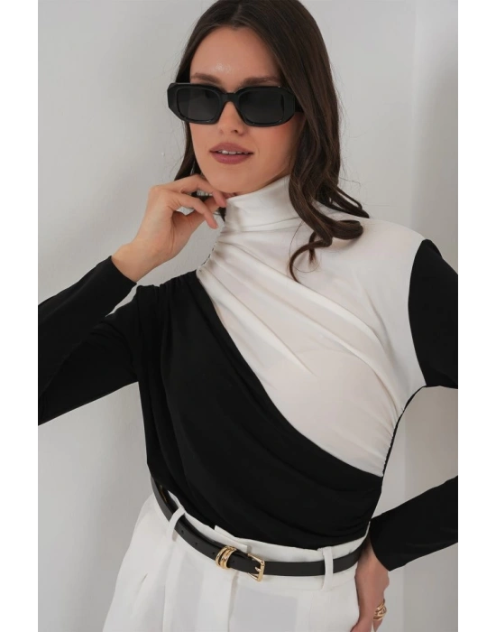 940 Büzgü Detaylı Sandy Bluz  Siyah