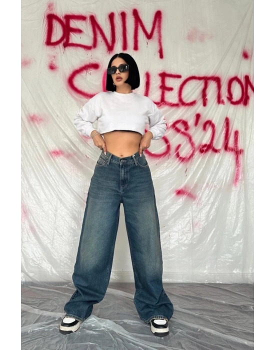 acivert Geniş Paça Jeans Pantolon