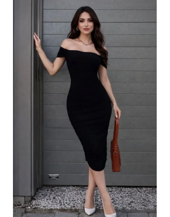 adonna Yaka Drapeli idi Elbise ikralı Vücuda Oturan Davet Elbisesi  iyah