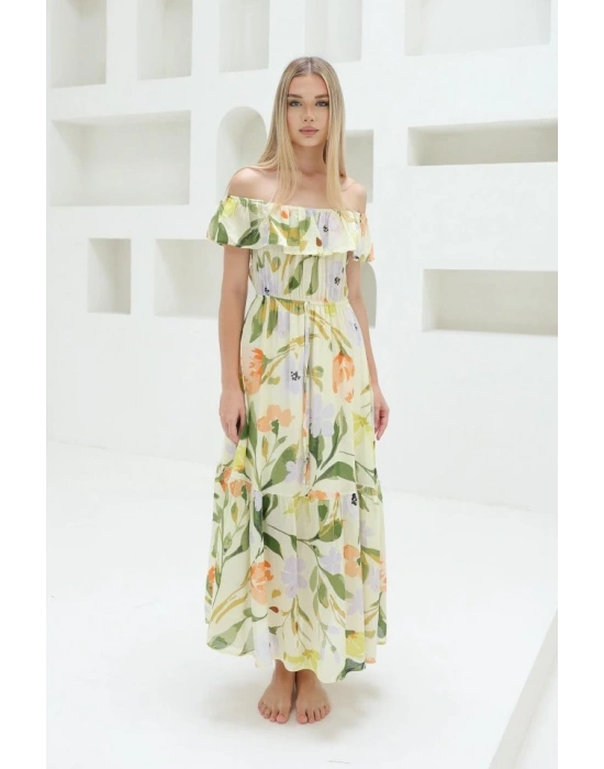 adonna Yaka Elbise  Yeşil  Ekru