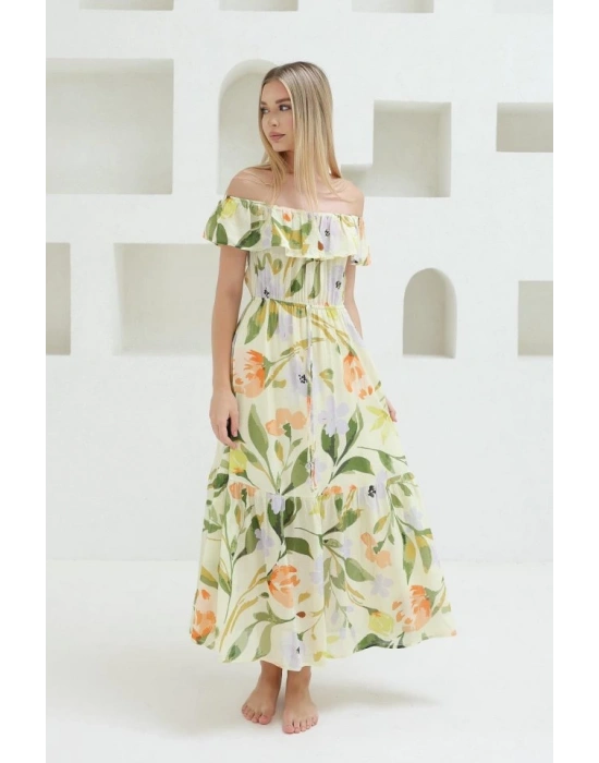 adonna Yaka Elbise  Yeşil  Ekru