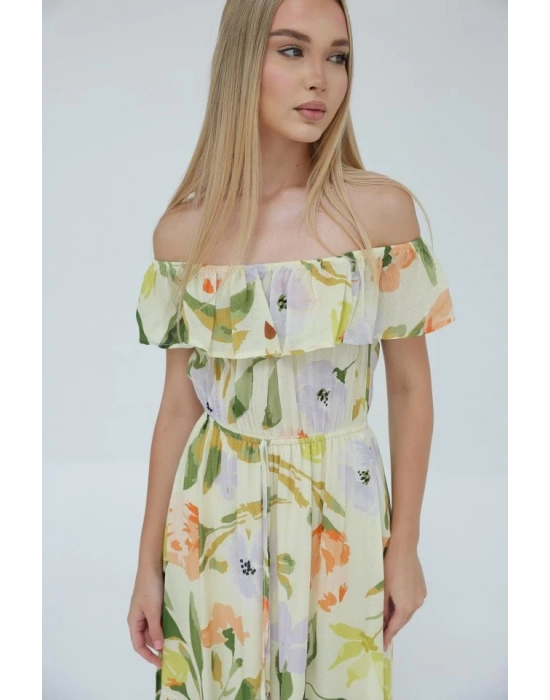 adonna Yaka Elbise  Yeşil  Ekru