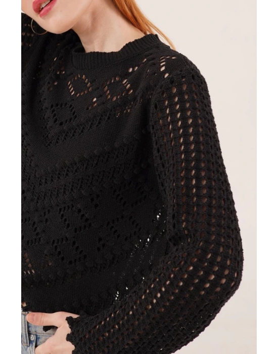 Ajurlu Delikli Model Mevsimlik Siyah Kazak