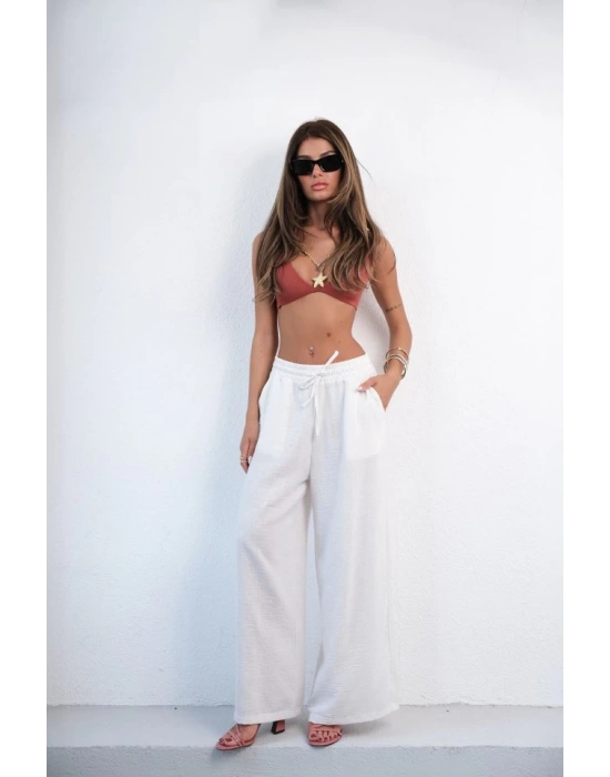 Aksesuar Detay Keten Pantolon