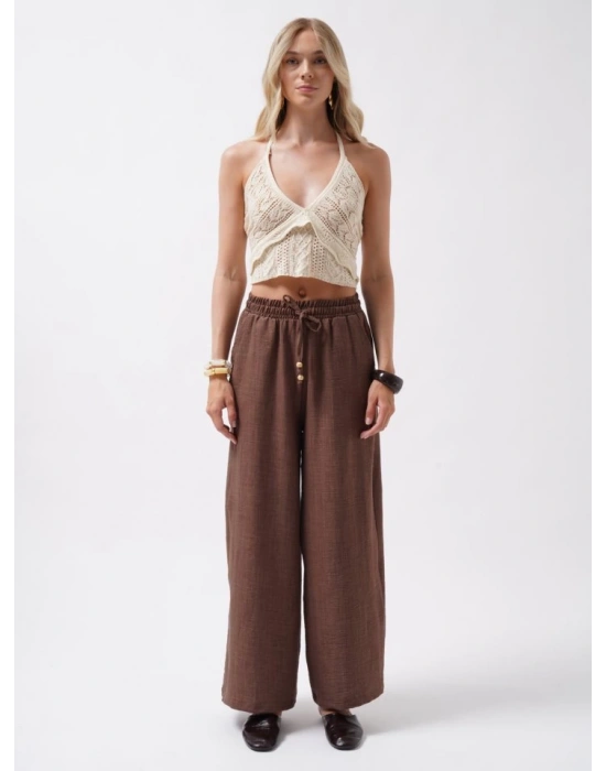 Aksesuar Detay Keten Pantolon