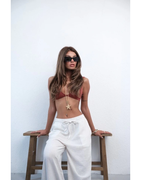 Aksesuar Detay Keten Pantolon