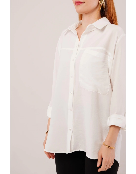 alaş Kesim Cepli Beyaz Gömlek