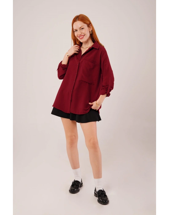 alaş Kesim Cepli Bordo Gömlek