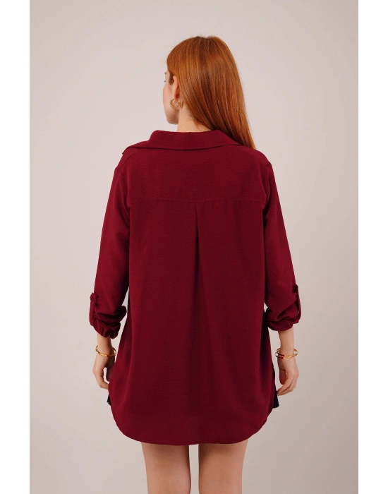 alaş Kesim Cepli Bordo Gömlek