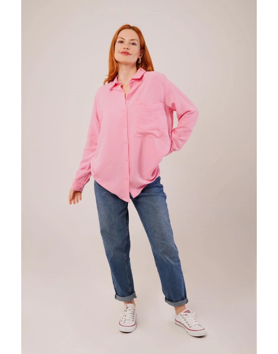 alaş Kesim Cepli Pembe Gömlek