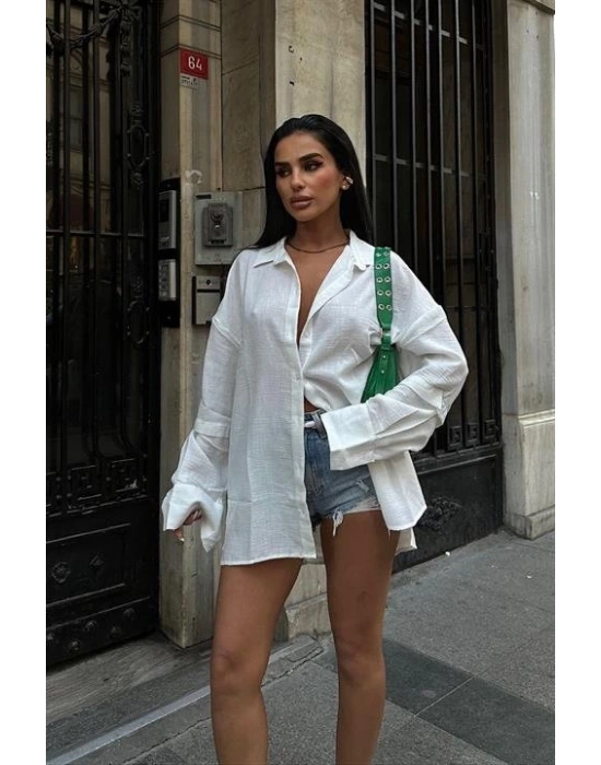 Alina Kol Cut Out Keten Gömlek 325208