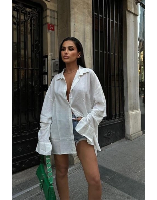 Alina Kol Cut Out Keten Gömlek 325208